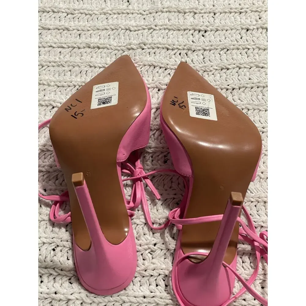 ASOS Design Nightly Pointed Toe Wrap Tie Stiletto Shoes Womens 7 Pink 109348654